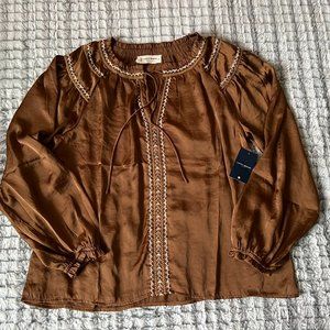 Lucky Brand Embroidered Satin Shirt